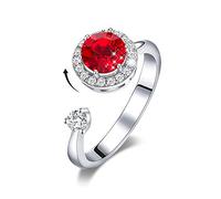 GGYTMQL Open Rings For Women,Adjustable Ring Rotatable Round Red Zircon Ring Romantic Jewelry Gift For Girl Women Couple Engagement Wedding Eternity Ring Xmas Gift
