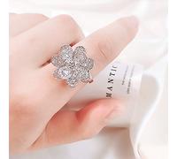 GGYTMQL Open Rings For Women,Adjustable Ring Simplicity Fashion Silver Flowers Zircon Ring Romantic Jewelry Gift For Girl Women Couple Engagement Wedding Eternity Ring Xmas Gift