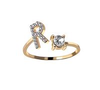 GGYTMQL Open Rings For Women,Vintage Adjustable Elegant Cubic Zirconia Initials R Golden Rings Romantic Jewelry Gift For Girl Women Couple Engagement Wedding