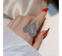 GGYTMQL Open Rings For Women,Vintage Adjustable Ring Elegant Silver Heart Crystal Ring Romantic Jewelry Gift For Girl Women Couple Engagement Wedding Eternity Ring Xmas Gift