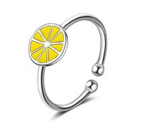 GGYTMQL Open Rings For Women,Vintage Adjustable Yellow Lemon Design Pattern Silver Friendship Rings Romantic Jewelry Gift For Girl Women Couple Engagement Wedding
