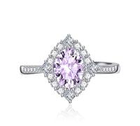 GGYTMQL Oval Diamond Art Deco Halo Ring for Women Diamond Cut Cubic Zirconia CZ Eternity Engagement Wedding Band Ruby Emerald Topaz Pink Gem Anniversary Fashion Jewelry Open Adjustable Ring(White)