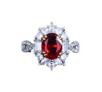 GGYTMQL Oval Diamond Cutting Halo Ruby Wedding 925 Silver Rings for Women Cubic Zirconia Two-color Princess Ring for her Diamond Promise Ring Open Adjustable Ring
