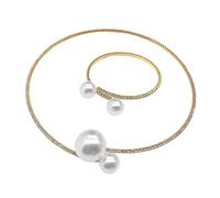 GGYTMQL Pearl Choker Bracelet Set 2 Piece Necklace Set for Women Bride Bracelet Elegant Hand Jewelry