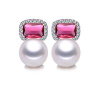 GGYTMQL Pearl Earrings 925 Sterling Silver Jewelry Red Zircon Natural Freshwater Pearl Stud Earring For Women Gift