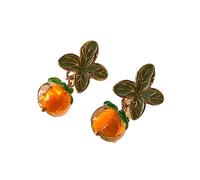 GGYTMQL Persimmon Orange Color Flower Leaf Stud Earrings for Women Painting Oil Glazed Glass Earrings Jewelry Accessories High-end earrings