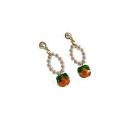 GGYTMQL Persimmon Orange Color Flower Leaf Stud Earrings for Women Painting Oil Glazed Glass Earrings Jewelry Accessories High-end earrings