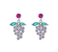 GGYTMQL Personality Fresh Fashion 925 Sterling Silver Purple Grape Fruit Earrings For Women Girl Gift