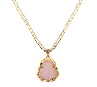 GGYTMQL Plated Buddha Pendant Necklace for Women Men 3MM Flat Figaro Chain Necklace Blue Green Pink White Yellow Buddha Head, Stone, No Gemstone
