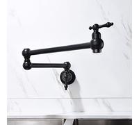GGYTMQL Pot Filler Faucet Black, Wall Mount Kitchen Stove Solid Brass Folding Wall Mount Faucets with Folding Double Joint Swing Arm Single Hole Two H