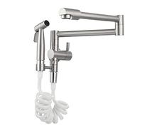 GGYTMQL Pot Filler Kitchen Sink Faucet with Sprayer, Wall-Mount Single Cold Water Folding Kitchen Brass Single Handle Retractable Pot Filler Faucet with Swing Arm,Black(Black)