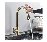 GGYTMQL Pull Out Smart Touch Kitchen Mixer Tap, Stainless Steel Single Hole Deck Mounted Kitchen Faucet, ABS Dual-Function Nozzle/3-Function Nozzle,Matte Black(Brushed Nickel)