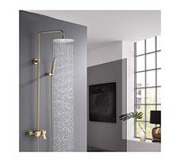 GGYTMQL Rain Shower System Brushed Gold Shower Combo Set Exposed Bathroom Shower Faucet Set with 10 Inch Rainfall Shower Head, dou