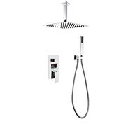 GGYTMQL Rain Shower System Digital Display Shower Combo Set Ceiling Mounted Bathroom Shower Faucet Set with Stainless Steel Shower Head