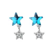 GGYTMQL Real 925 Sterling Silver Blue Crystal Double Star Stud Earrings For Women Fashion Silver Star