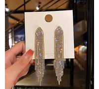 GGYTMQL Rhinestone Inlaid Pearl Tassel Long Earrings for Women Wedding Jewelry Brithday Gift