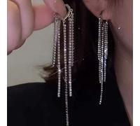GGYTMQL Rhinestone Inlaid Pearl Tassel Long Earrings for Women Wedding Jewelry Brithday Gift