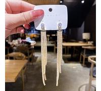 GGYTMQL Rhinestone Inlaid Pearl Tassel Long Earrings for Women Wedding Jewelry Brithday Gift