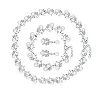 GGYTMQL Rhinestone Necklace Earrings Pearl Bracelet Set Classic Bride Jewellery for Wedding Party Special Occasions