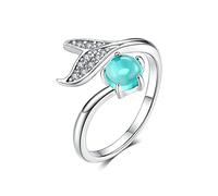 GGYTMQL Ring Blue Ocean Stone Tear Fish Tail Rings for Women Open Ring Jewelry