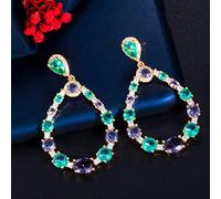 GGYTMQL Round Blue Cubic Zirconia Dangle Earring For Women Bridal Jewelry