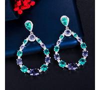 GGYTMQL Round Blue Cubic Zirconia Dangle Earring For Women Bridal Jewelry