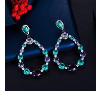 GGYTMQL Round Blue Cubic Zirconia Dangle Earring For Women Bridal Jewelry