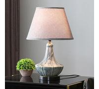 GGYTMQL Rustic Ceramic Table Lamp, Modern Contemporary Ceramic Bedside Lamps,Gray Nightstand Lamp With Fabric Shade For Living Room, Bedroom(B)