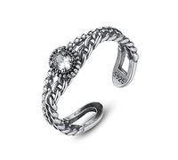 GGYTMQL S925 Double-Layer Adjustable Ring - Retro Full Braided Circle Hemp Rope Open Finger Ring,Simulation Diamond Promise Ring,Gifts for Women's