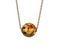 GGYTMQL S925 Silver Gold Plated Necklace Natural Amber Flower Pendant Necklace Personality Women's Passepartout Transfer Bead Clavicle Chain Women's Jewelry (Amber 10mm)