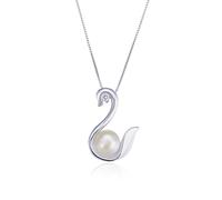 GGYTMQL S925 Sterling Silver Necklace for Women, Silver Pearls Necklace Swan Box Chain Pendants for Necklaces 18.8X12.2MM