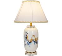GGYTMQL Shading Ink Ceramics Table Lamp White Glazed Bedroom Bedside Lamp With Barrel Shape Lamp Shade Large Oriental Porcelain China Antique Desktop Lamp 61 * 38cm