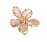 GGYTMQL Shiny Crystal Flower Statement Ring for Women Girls Gold Plated Bling Delicate Lightweight Adjustable Expandable Open Wrap Finger Rings Comfort Fit Boho Y2K Jewelry Wedding Birthday Christmas