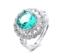 GGYTMQL Shiny Simulated Diamond Ring 14K Gold/Platinum Plated Emeralds Sapphire Halo Ring Blue Cubic Zirconia Rings CZ Ring Eternity Engagement Wedding Band Adjustable Ring for Women