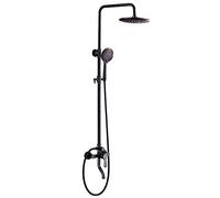 GGYTMQL Shower Faucets Black Brass Bathroom Shower Mixer Tap Set Rain Shower Head Round Wall Mounted Bathtub Faucet