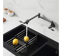 GGYTMQL Shower Head Brass Pot Filler, Pot Filler Faucet Wall Mount, Commercial Wall Mount, Foldable Expandable Brass Kitchen Faucet with Double Joint Swivel Arms, Single Hole, Two Handles