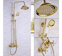 GGYTMQL Shower Set Shower System Golden Shower Set Faucet Single Handle 3-Ways 8" Rainfall Shower with Handshower Waterfall Spout Bath Shower System,Golden Faucet A