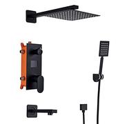 GGYTMQL Shower System Bathroom Shower Faucet 3-Functions Matte Black Digital Shower Faucets Set Rainfall Shower Head 3-Way Switch Shower Set Mixer Tap,8 Inch Shower Set