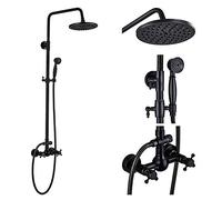 GGYTMQL Shower System Black Bronze Shower Faucet Set Rainfall 8 Shower Head Bathroom Shower Mixer Tap Wall Mounted Hot Cold Shower Mixer KitsBronze A01,Black Bronze C02