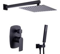GGYTMQL Shower System, Matte Black Rainfall Shower with 12 Inch High Pressure Head Handheld Shower Head and Shower Faucet Valve, Wall Mounted Bathroom Luxury Shower Set (12 Inch)