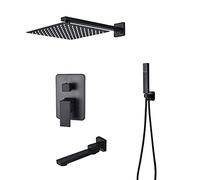 GGYTMQL Shower System with Tub Spout, Wall Mount Shower Faucet Set with 10Inch Rain Shower Head, Handheld Shower Head Set, Bath Shower Mixer Tap Black,C,C