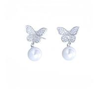 GGYTMQL Silver Earrings for Women 925 Sterling Silver Sparkly Zirconia Butterfly Dangly Earrings, Pearl Drop Earrings, Elegant Silver Stud Earrings, Women Jewelry Gift