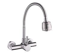 GGYTMQL Sink Mixer Taps,Kitchen Spin Faucet, Sus Stainless Steel into The Wall Cold Heat Universal Tube Sink Double Hole Taps Horizontal Effluent Water-Tap/B