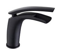 GGYTMQL Sink Tap Kitchen Bathroom,Basin Mixer Waterfall Tap, Modern Single Lever Bathroom Sink Hot/Cold Waterfall Taps with Brass Faucet Body, White Plating Chrome Finish and Water-Saving