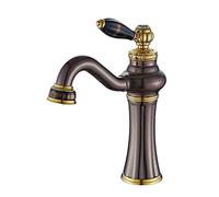 GGYTMQL Sink Taps, Water-Tap European Style Hot and Cold Basin Faucet Water-Tap American Brown Ancient Faucet Single Hole Washbasin All Bronze Antique Water Dragon Head/D Beauty Comes
