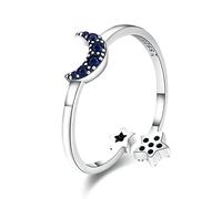 GGYTMQL Sparkling Blue Moon Star Clear Finger Rings for Women Wedding Engagement Jewelry
