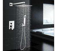 GGYTMQL Stainless Steel Concealed Shower Set Faucet Square Chrome Rainfall Shower Head Mixer Tap with Handheld Shower Sprayer Mixer Tap-16 Inch,10 Inch (10 Inch)
