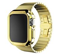 GGYTMQL Stainless Steel Strap+Case for Watch 7 6 Se 5 4 3 2 40Mm 44Mm 38Mm 42Mm Band Metal Bumper Frame Cover/Gold/42Mm