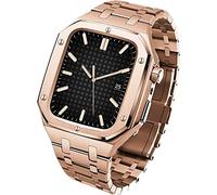 GGYTMQL Stainless Steel Watch Band Mod Kit，For 8/7/6/5/4/SE，Metal Watch Strap+Watch Case，For iWatch Band 44mm 45mm