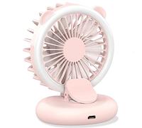 GGYTMQL Standing Fan Portable Mini Fan, Makeup Fan Fan with Selfie Ring Light, Folding Clip on Pocket Fan, USB Rechargeabl Handheld Fan Quiet